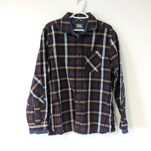 Roots Canada Men's Plaid Flannel Shirt, Size Large, in Brown and Blue